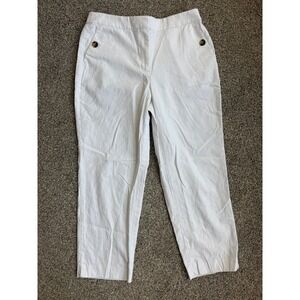 J.Crew Re-Imagined White Linen Cotton Blend Trousers Elastic Back Pants Size 12